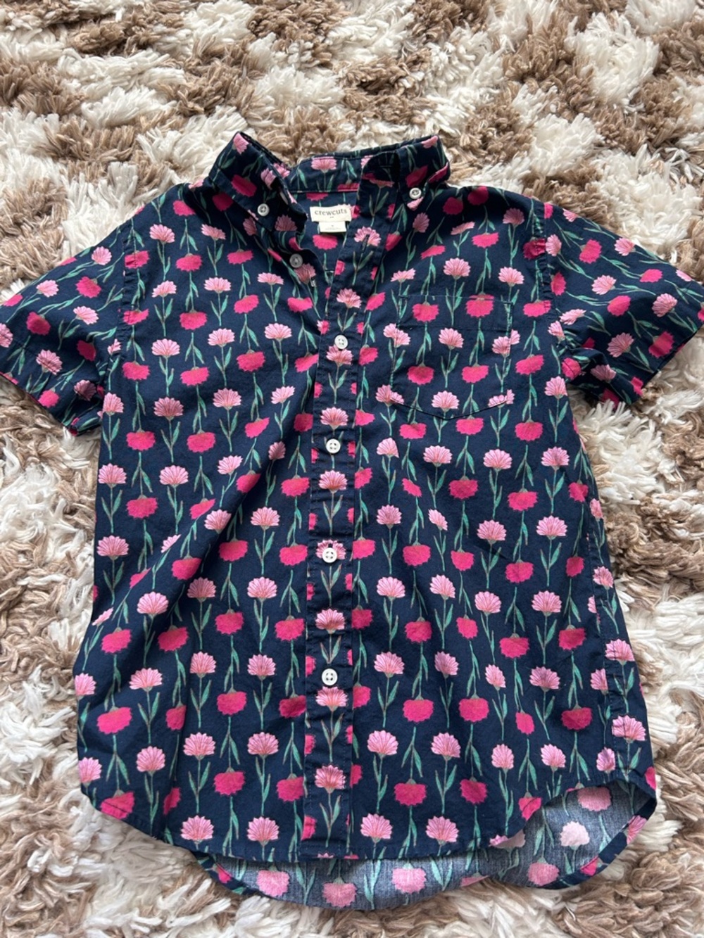 Crewcuts Navy Floral Button-Up Shirt - Pink Floral Print Size 8 Boys